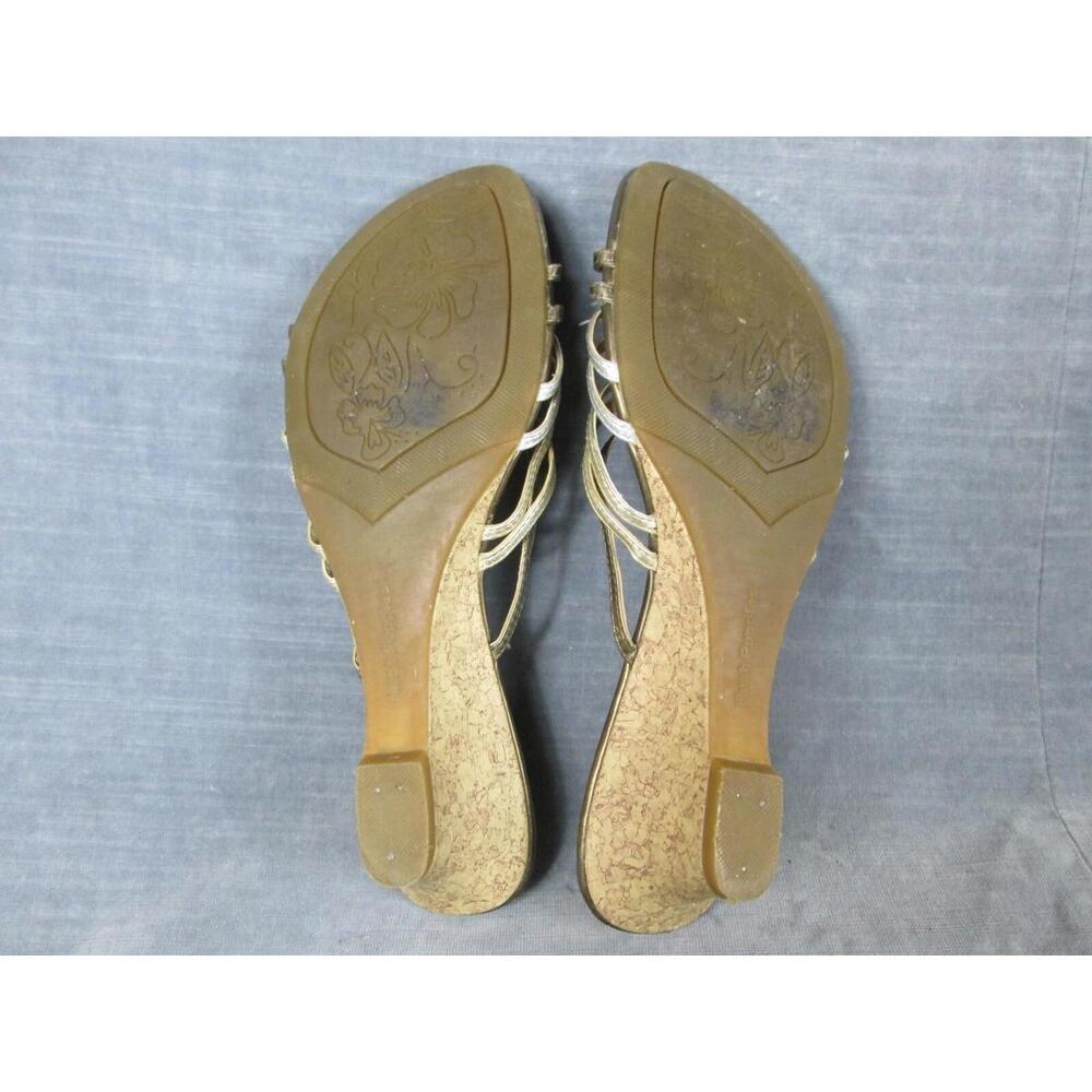 Hush Puppies Sandals Womens 6M Metallic Leather Slides Floral Insole Wedge Heels - Picture 6 of 8